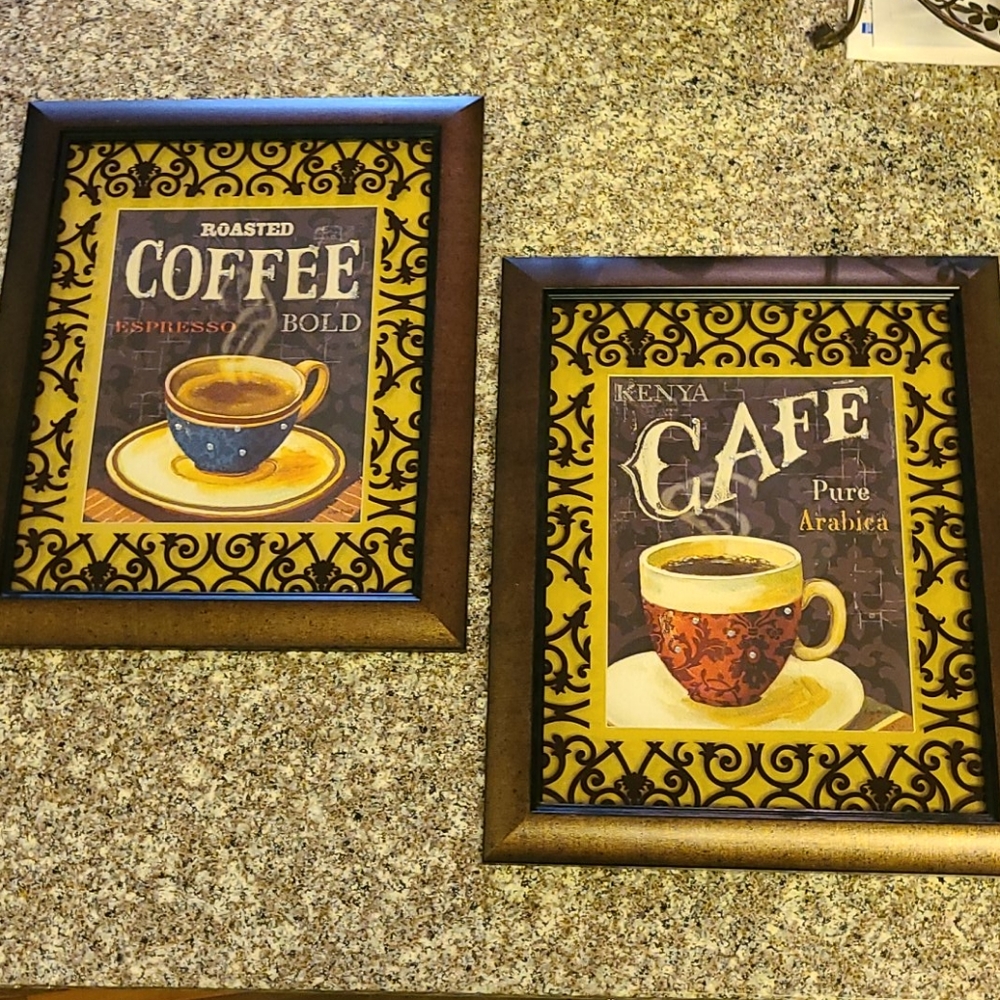 Two Coffee/Cafe 11x14 Framed Pictures